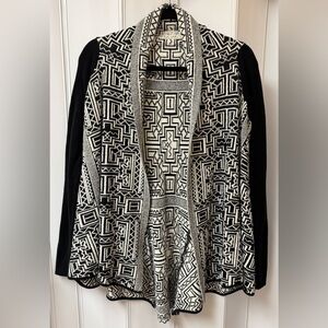 Anthropologie Field Flower Black White Knit Open Cardigan Sweater Size L